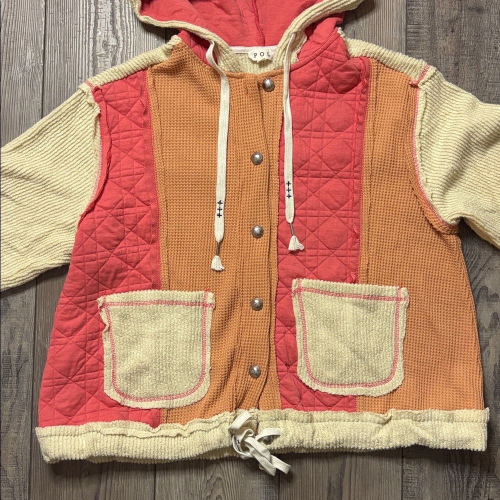 Pol Oversized Hooded Multi Fabric Patchwork Shack… - image 5